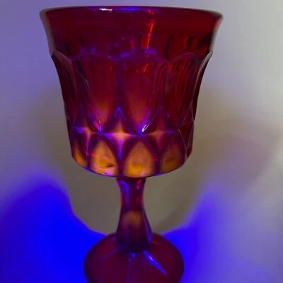 Cadmium Glass Ruby Red Water Goblet Noritake Perspective 6 1/2" Thumbprint - Image 1 of 4