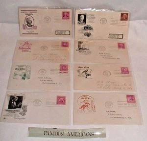 Vintage 1940's-50's U.S. FAMOUS AMERICANS F D Covers-Lot Of 8 W/ Cache-Addressed - Picture 1 of 10