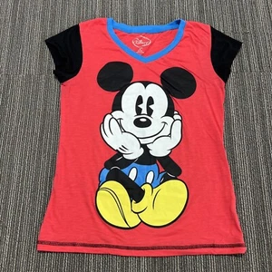 Disney Shirt Mickey Mouse Kids Youth Medium Red V-Neck Tee T-Shirt Sleepwear - Picture 1 of 11