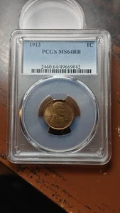 1913 Lincoln Wheat Cent 1C PCGS MS64 RB Red Brown 4910 - Picture 1 of 4
