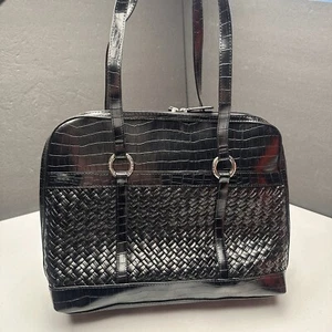 NWT Coldwater Creek Black Hampton Leather Woven Computer Briefcase Bag New - Picture 1 of 14