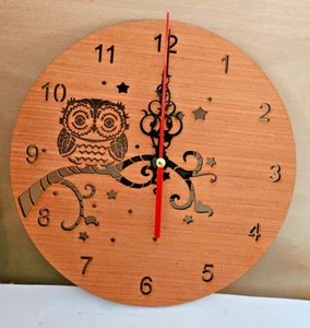 Cute owl Laser Cut Plywood Clock, home, wall hanging, quartz, decor, gift - Picture 1 of 1