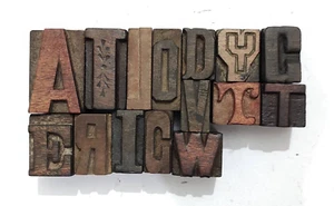 Vintage Letterpress 15 Mix Letters Wood Type Printers Block Collection #BL-611 - Picture 1 of 8