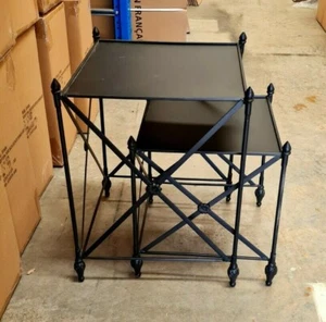 Hampton SET 2 COFFEE SIDE NESTING TABLE ACCENT black NEW - Picture 1 of 5