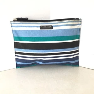 Reaction Kenneth Cole Striped Fabric Makeup Cosmetic Bag In Shades Of Blue - Picture 1 of 6