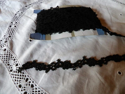 Ancienne passementerie noire,fleurs,10 mètres, confection,1930 - Photo 1/3