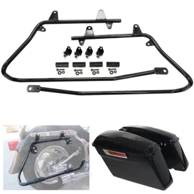 Hard Saddlebags Saddle Bags W/ Black Conversion Brackets For Harley Softail FLST Foto 1 de 4