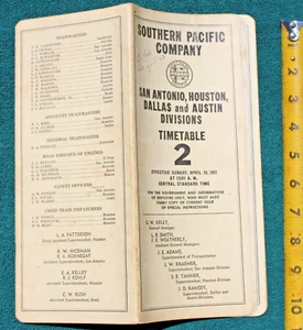 1962 Southern Pacific Railroad Employee Timetable San Antonio Houston Austin Div - Picture 1 of 7