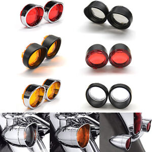 2PCS Motorcycle Turn Signal Light Visor Ring Lens Cover For Harley Bob FXSTSB  