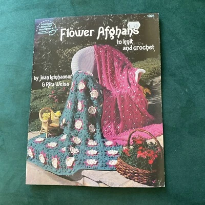 NEW FLOWER AFGHANS 7 BEAUTIFUL DESIGNS KNIT & CROCHET PATTERN BOOK - Image 1 of 3