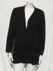 EILEEN FISHER US M Black Merino Wool Cotton Open Front Long Cardigan Sweater Top - Picture 1 of 6