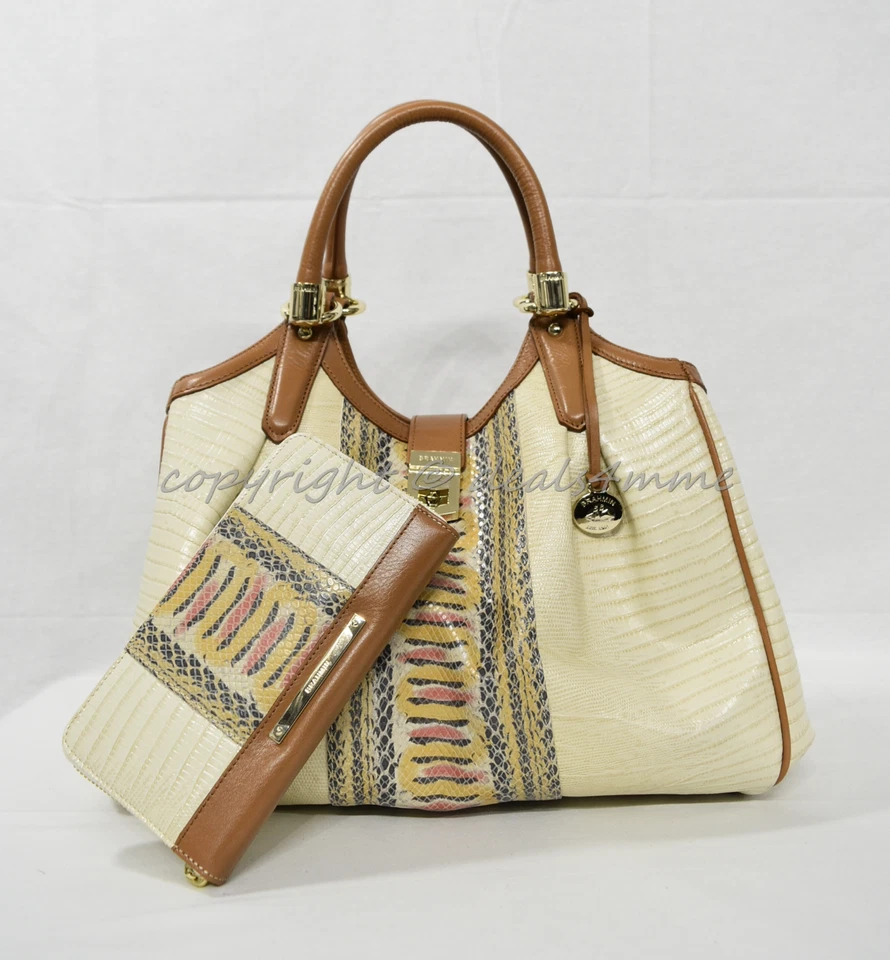 Brahmin Elisa Yellow Canyon Embossed Genuine Leather Satchel Bag