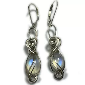 Piedra Luna Pendientes 925 Plata de Ley - Arcoiris para Mujeres Joyería 8S2-7 Z - Imagen 1 de 6