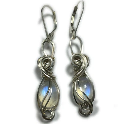 Pendientes Piedra Luna Plata de Ley 925 - Arco Iris para Mujer Joyería 8S2-7 Z Foto 1 de 4