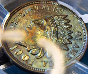 1901 Indian Head Cent: MS Cond., One-Of-A-Kind Toning. 4 Diamonds, Full Liberty! - Picture 1 of 6