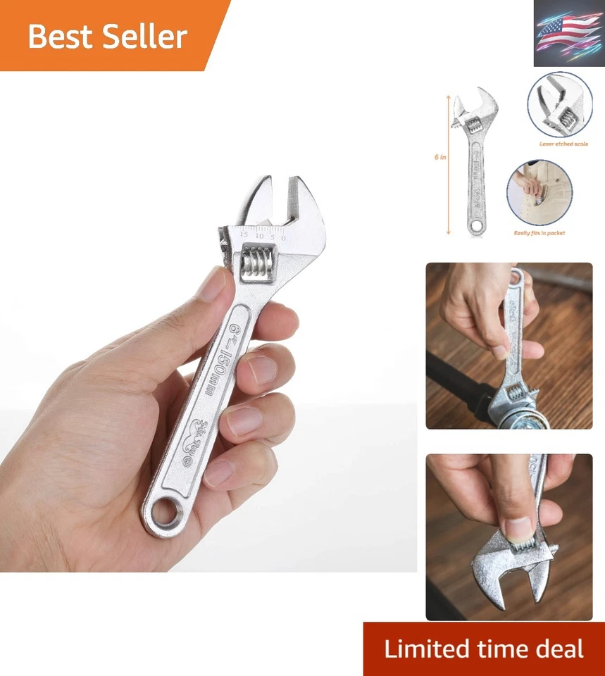 Mr. Pen Adjustable Pocket Monkey Wrench w/ Carbon Steel Jaw Small 6" CW06