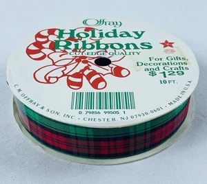 Offray 7/8" Holiday Ribbon Cut Edge Quality 10' Christmas Plaid Green Red Black - Picture 1 of 6