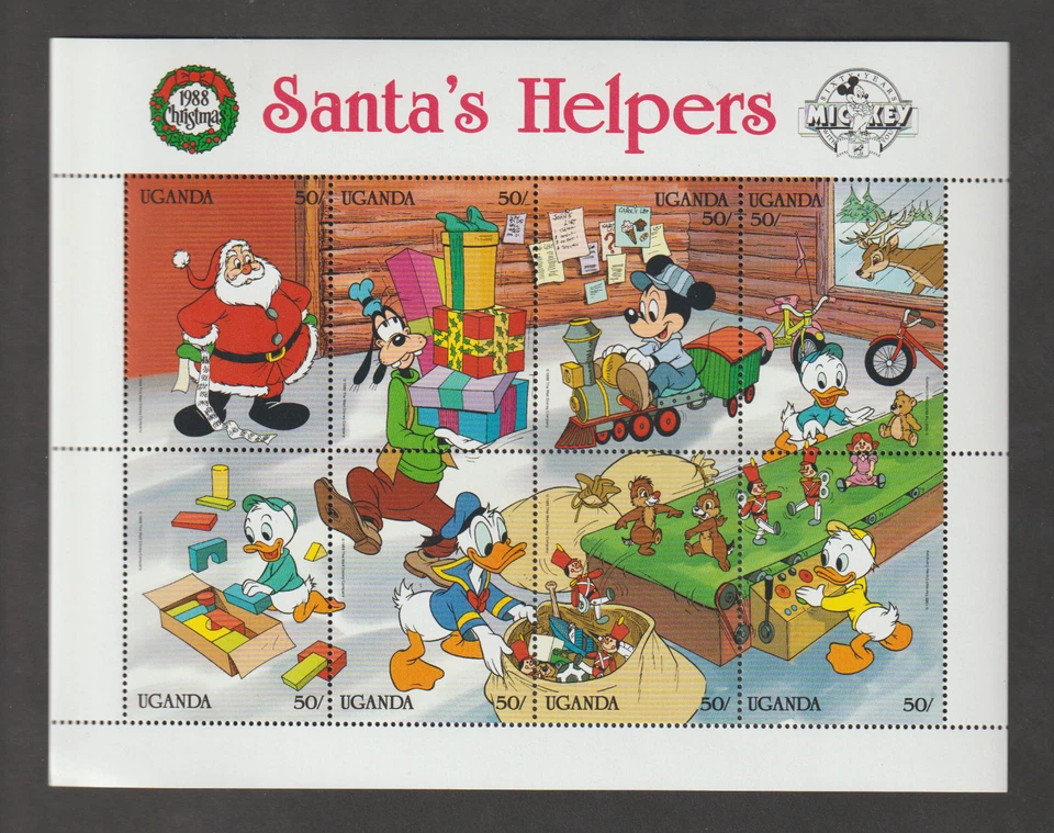 Hoja Walt Disney MNH Uganda Navidad Santa's Helpers Foto 1 de 1