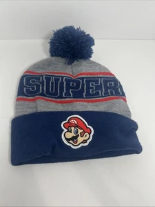Super Mario Beanie Hat – Nintendo Pom Winter Cap Kids Youth Blue Gray - Picture 1 of 8