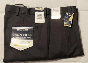 Pantalones de hombre 44 X 30 Haggar plisados premium caqui sin hierro calce clásico nuevos  - Imagen 1 de 4