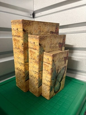 Набор из 3 коробок для гнездования бабочек и музыкальных нот искусственные книги - Изображение 1 из 4