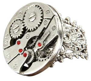 Steampunk Watch Gears Silver Costume Ring Adult One Size - Picture 1 of 2