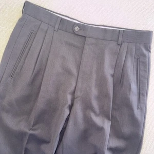 MENS SIZE 34 ANTONIO PELLUSO BROWN PLEATED DRESS PANTS 100% WOOL - Picture 1 of 6