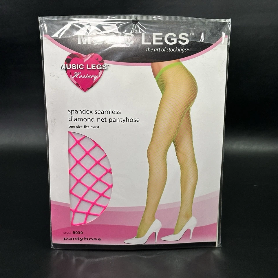 Meia-calça Fishnet rosa neon tamanho único rede diamante fantasia festival Halloween - Imagem 1 de 4