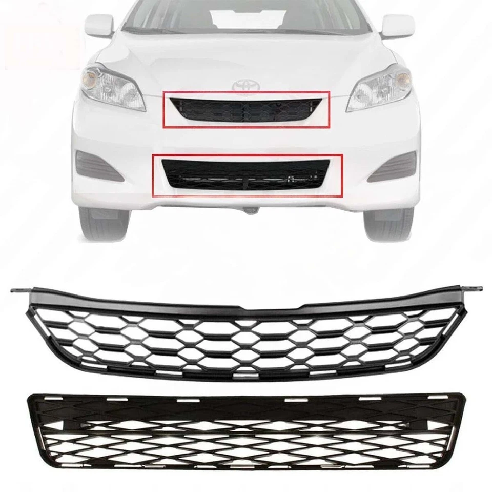 Front Bumper Upper & Lower Grille Black Plastic Fits 2009-2014 Toyota Matrix Foto 1 de 1