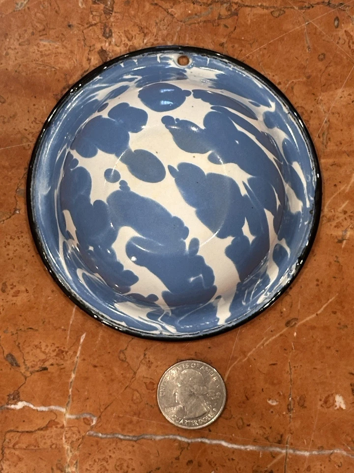 Antiguo Esmalte Granito Azul y Blanco Remolino Vendedor Muestra 4" Lavabo Usado en Excelente Condición Foto 1 de 4