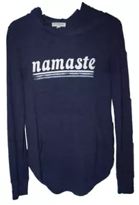 T-shirt Grayson Threads blu navy tinta unita Namaste con cappuccio manica lunga taglia XS (C2G) - Foto 1 di 4