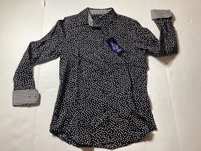 CAMISA TOP MUJER CHAPS NO IRON NEGRA BLANCA LUNARES ABOTONADA TALLA PEQUEÑA NUEVA Foto 1 de 4