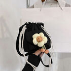 Solid Color Flower Bag Drawstring Crossbody Bag Cute Canvas Bucket Shoulder Bag