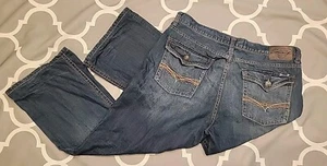 Seven7 Jeans Mens 38x30 Boot Cut Med Wash Distressed Flap Pockets Wide Leg Y2K  - Picture 1 of 24