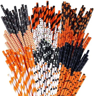 Halloween Biodegradable Drinking Paper Straws Pumpkin Bat Straw - Image 1 of 3