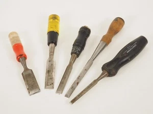 Lot 5 Vintage Chisels 1/4"- 1" Stanley, Buck Brothers, Craftsman Etc - Picture 1 of 9