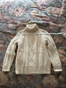 Vtg Fisherman Sweater M Cream Celtic Irish Wool Hand Knit Cable Northern Ireland - Picture 1 of 12