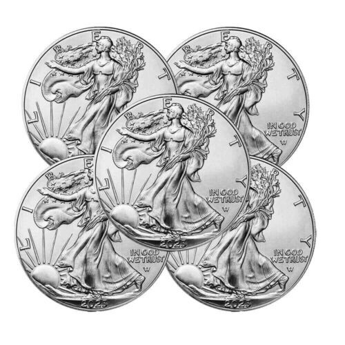 Lot of 5 -2023 $1 American Silver Eagle 1 oz Bu