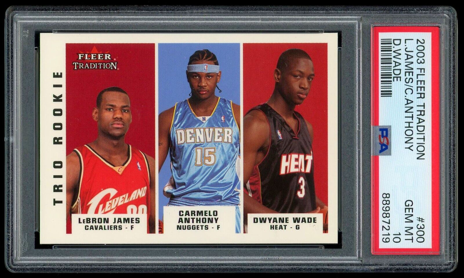 LeBron James Dwyane Wade Carmelo 2003 Fleer Tradition Trio Rookie RC 300 PSA 10