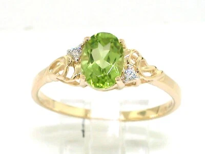 Peridot Ring 585 Gelbgold 14Kt Gold natürlicher Peridot  2 Brillanten - Bild 1 von 4