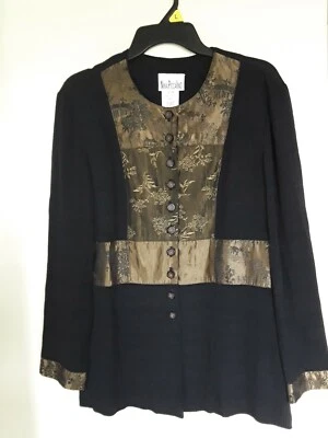 VTG Nina Piccalino light jacket Black Multi with patchwork Gold Art top SZ 8 - Image 1 of 3