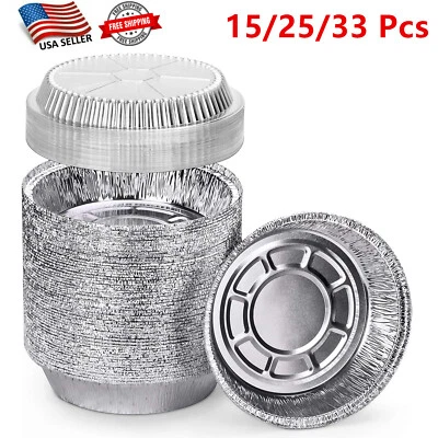 Sartén redonda desechable de papel de aluminio de 7" para horno de hornear-segura con tapas transparentes de cúpula Foto 1 de 4