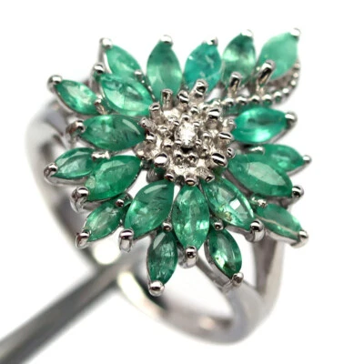 Edelstein Nicht Erhitzt Grün Smaragd & Weiß Topas Schmuck Ring 925 Silber Größe - Bild 1 von 4