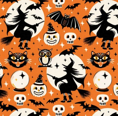 P&B TEXTILES Witching Hour Witchy Wonders 5394 Halloween 100% Cotton Fabric by the half yd