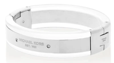 MICHAEL KORS Silver S/Steel &Clear Acetate Hinge Bangle Bracelet MKJ5604040 +BOX - Image 1 of 3