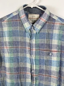Original Weatherproof Vintage Shirt Mens Medium Plaid Cotton Linen Short Sleeve - Picture 1 of 7