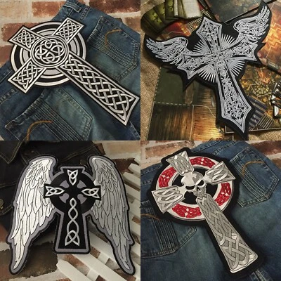 Holy Celtic Cross Gothic Dark Large Size Iron on Embroidered Big Back Patch XL - Image 1 of 4