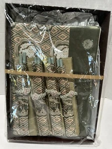 Chinese Arts & Craft Asian Set of 4 Silk Table Placemats + Blue Chopsticks Brown - Picture 1 of 5