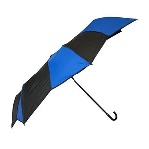 Folding umbrella Manual Open Hook Handle Stick Brolly Blue Black Soake Clearance - Picture 1 of 3