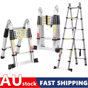3.2m-5m Portable Telescopic Folding Ladder Aluminium Extension Step Extendable - Picture 1 of 18